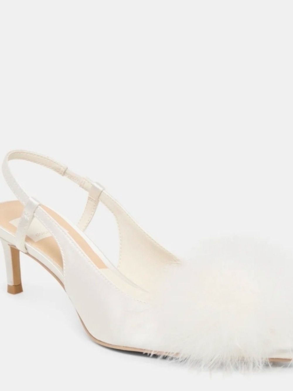 New! Dolce Vita White Feather Slingback Heels - Picture 3 of 11